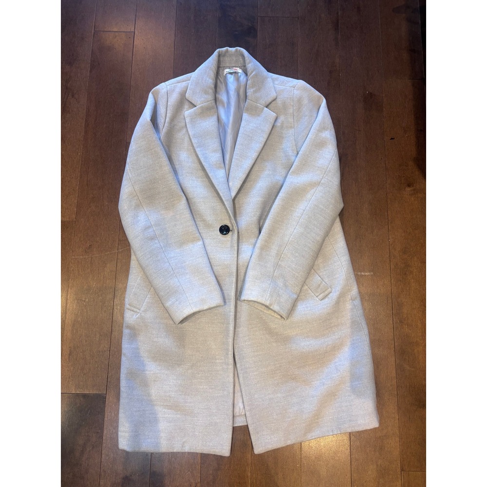 Mina & Joe Womens Light Grey Single Breasted Notched Lapel Overcoat Jacket